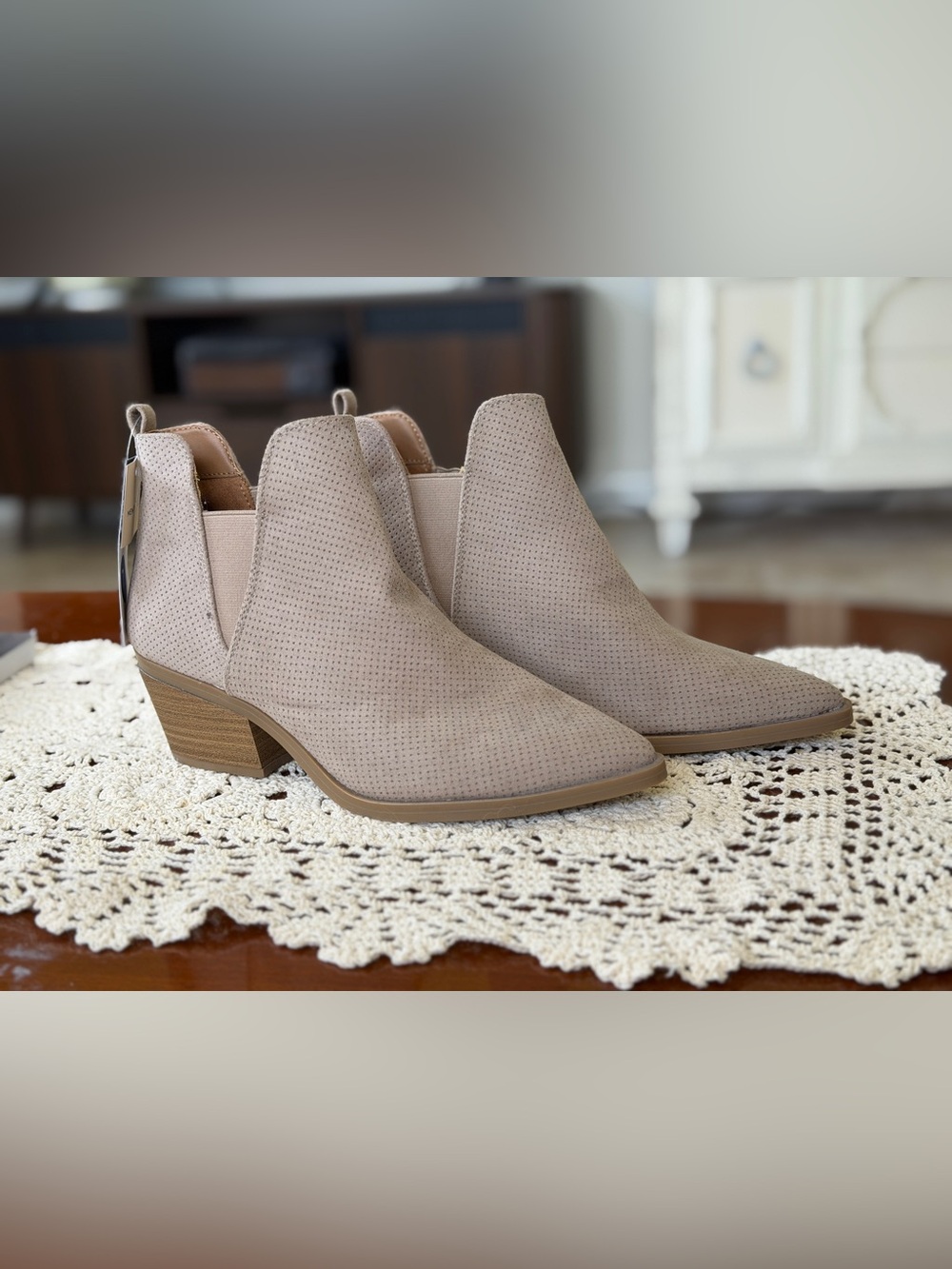 Target Beige Perforated Suede Ankle Booties